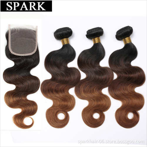 Spark 1b/4/30 Ombre Bundles with Closure 10A Brazilian Ombre Kinky Curly Human Hair 3 Bundles with Closure